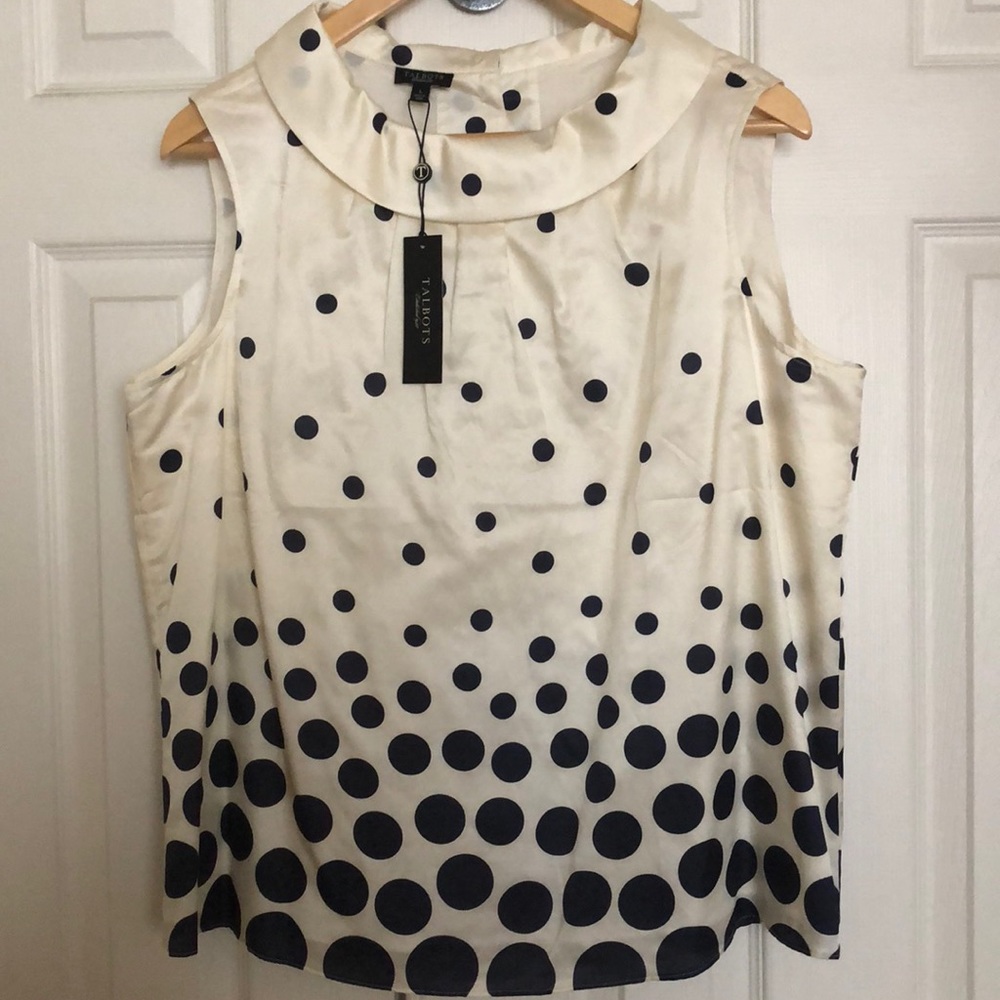 Talbots silk Navy Dot NWT